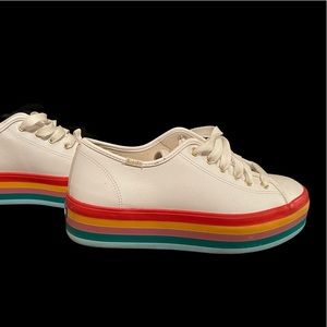 KEDS White and Rainbow Platform Sneaker 9